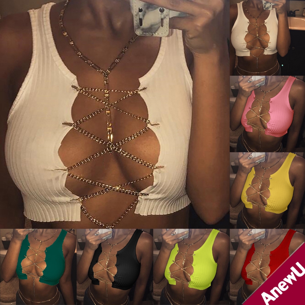 Metal Chain Sleeveless Crop Tops Sexy 