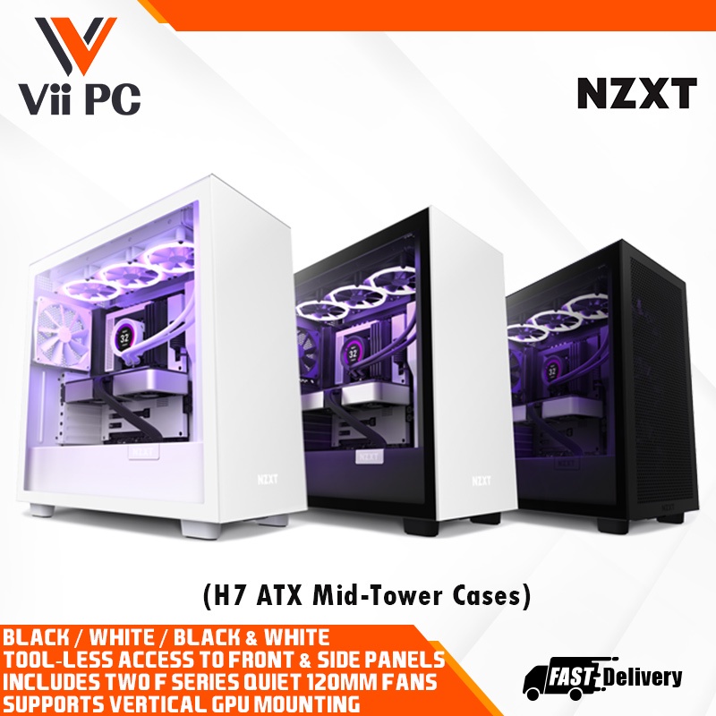 NZXT H7 Series ATX Mid Tower Case, H7, H7 Flow, H7 Elite, With Tempered Glass Window, With pre-installed fan, PC chassis