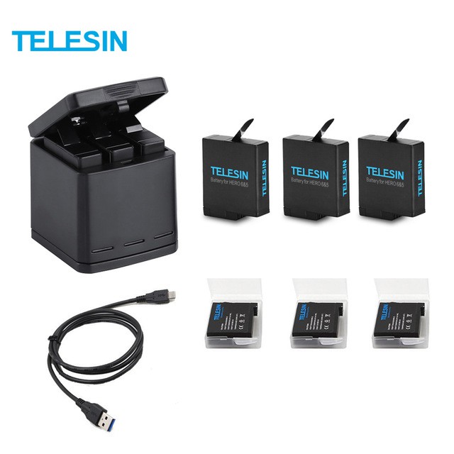 Telesin Battery Charger Box With 3pcs Batteries For Gopro Hero 8