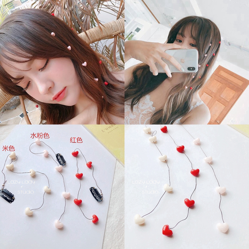 Korea Simple Heart Beaded Invisible Hair Side Clips Braided Rope