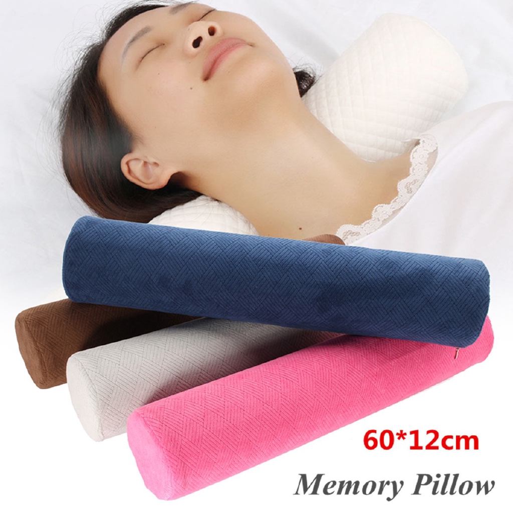 60x12cm Washable Round Cervical Pillow Roll Memory Foam Bolster_WL
