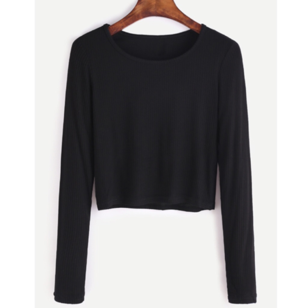 plain black long sleeve crop top