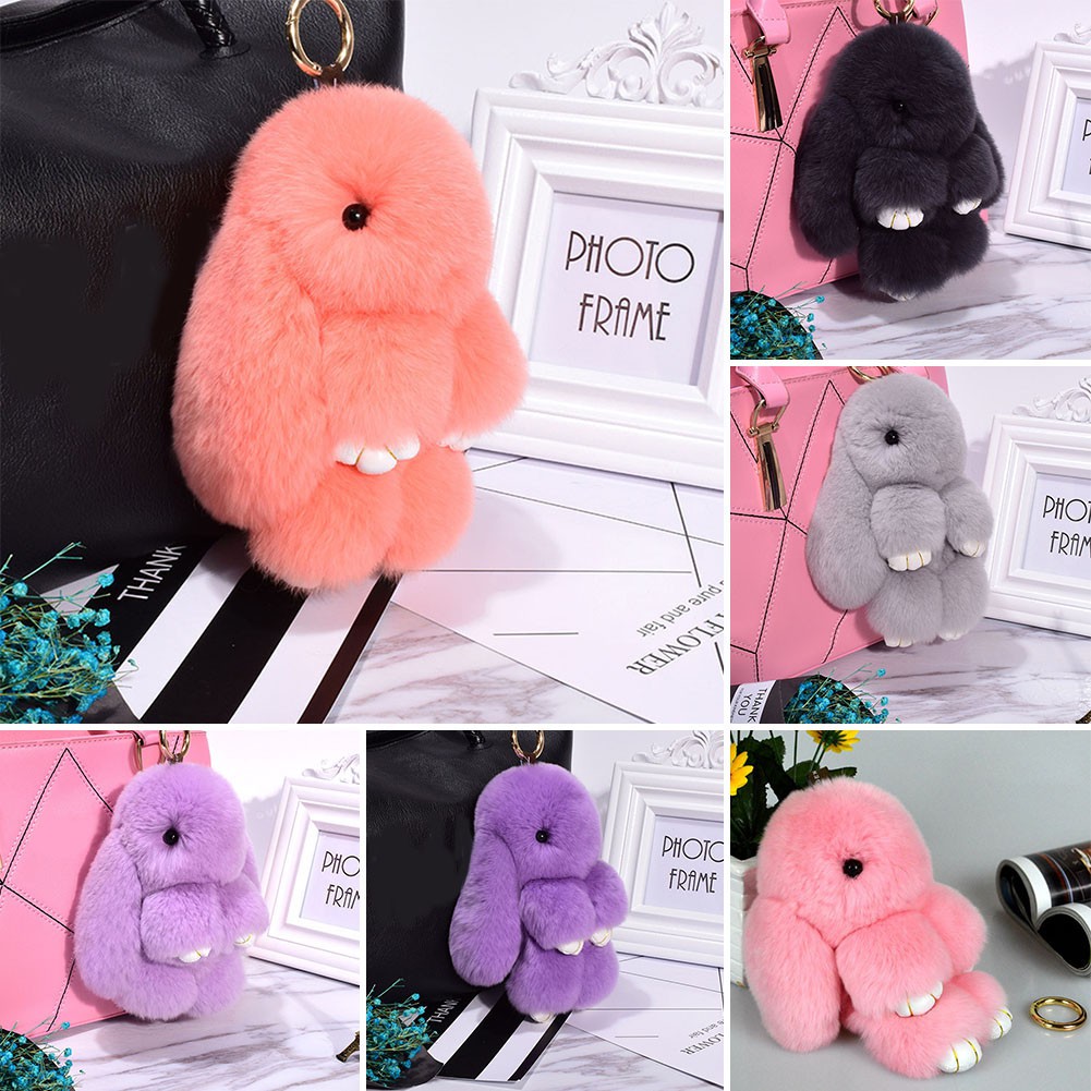 Rabbit Keychain Cute Fluffy Bunny Keychain Faux Rabbit Fur Pompom Key Ring 13cm Shopee Singapore