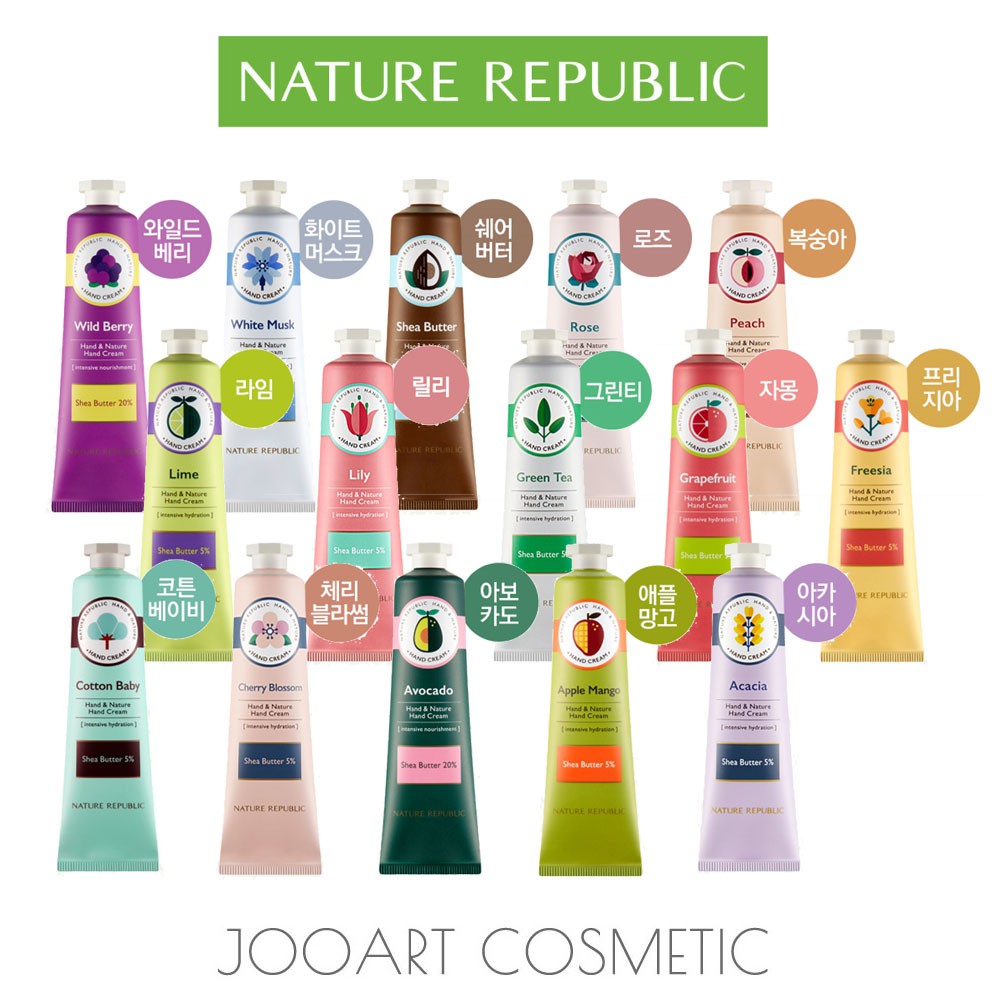 [NATURE REPUBLIC] Hand & Nature Hand Cream 30ml (15 Types) | Shopee