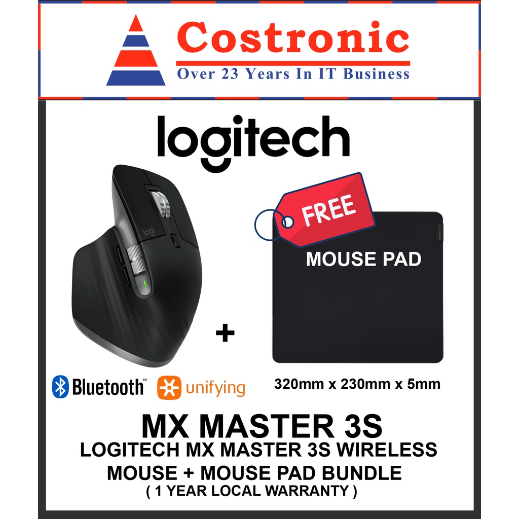 LOGITECH MX MASTER 3S ADVANCED WIRELESS MOUSE + MOUSE PAD BUNDLE