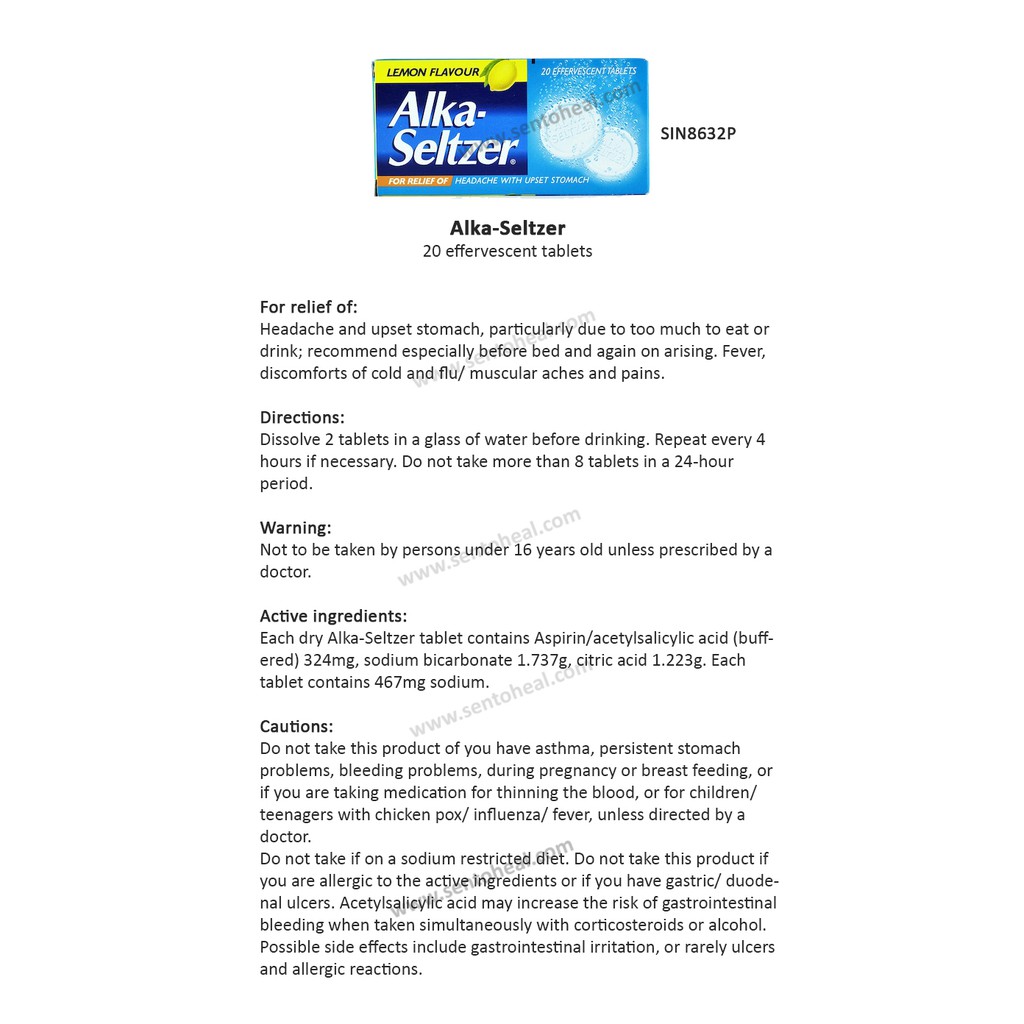 Alka Seltzer 20 Effervescent Tablets Shopee Singapore