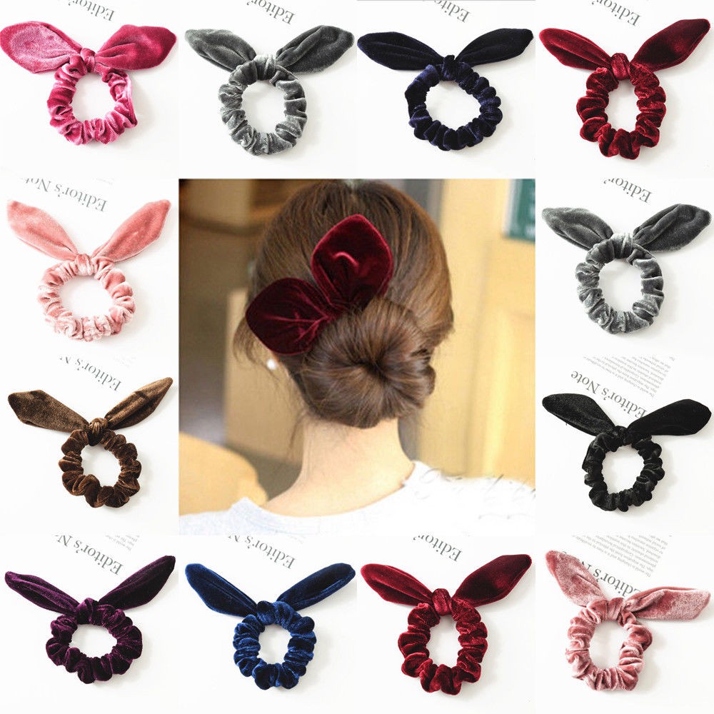 Velvet Bow Scrunchies Bunny Ears Hair Ring Stretch Hair Tie