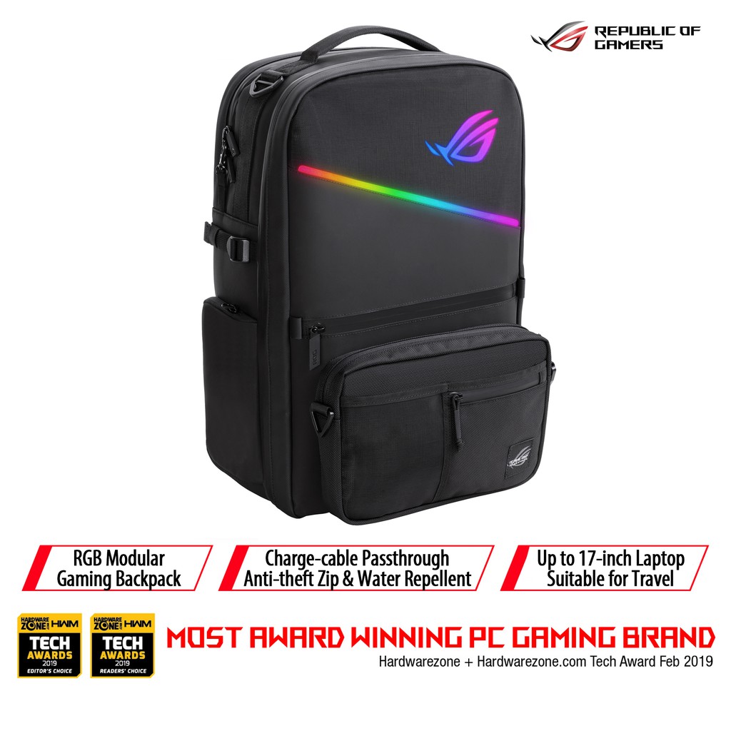 ASUS ROG Ranger BP3703 RGB modular gaming backpack featuring charge ...