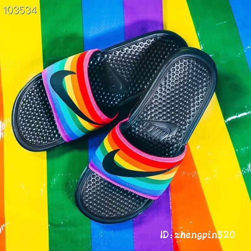 nike rainbow slippers