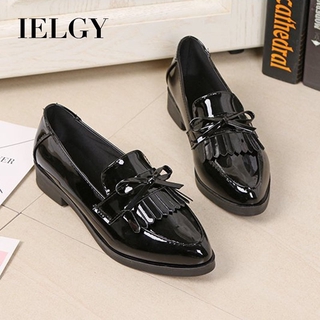 Image of IELGY Patent leather small flat tassel casual shoes college wind wild shoes Women Vintage Tassel Loafers England Style