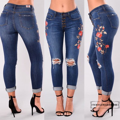 Women High Waist Ripped Denim Jeans Shopee Singapore