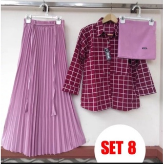 Image of KEMEJA Set Of Skirt Playkets + FREE PASHMINA Shirt PREMIUM Pliskets