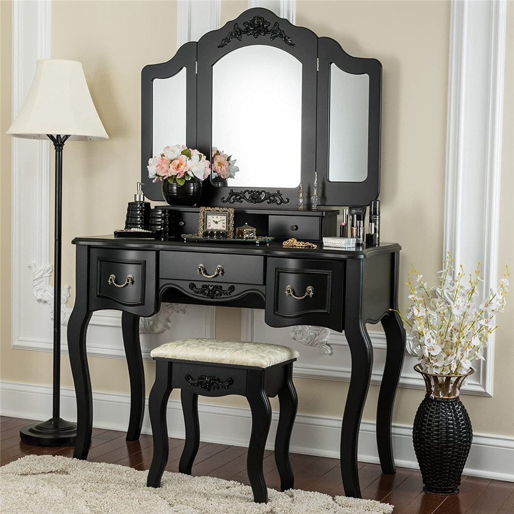 2020 New Vanity Set 3 Mirrors And 5 Drawers Set Cushioned Stool Dressing Table Bedroom Vanity Makeup Table Bedroom Vanity Table Shopee Singapore