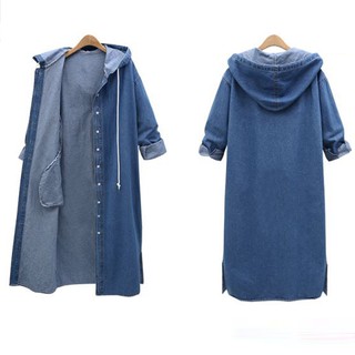 Image of thu nhỏ Women Long Sleeve Hooded Denim Jacket Coat Cardigan Dark Blue S #4