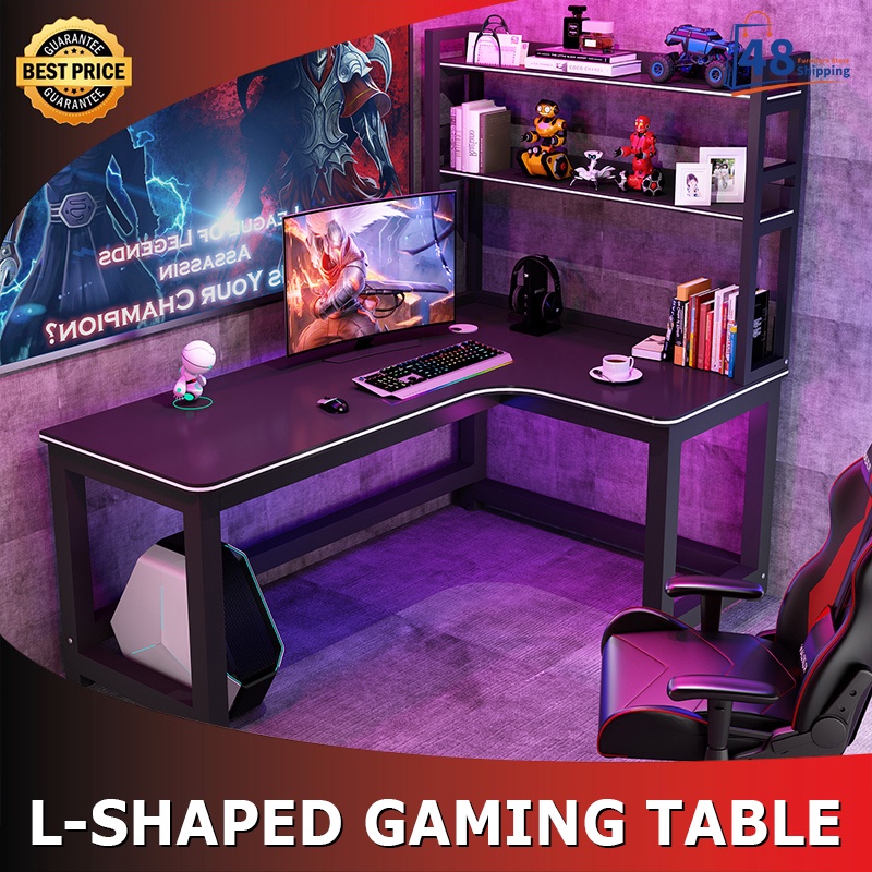 FREE SHIPPING LShaped Study Table Corner Computer Table With Bookshelf