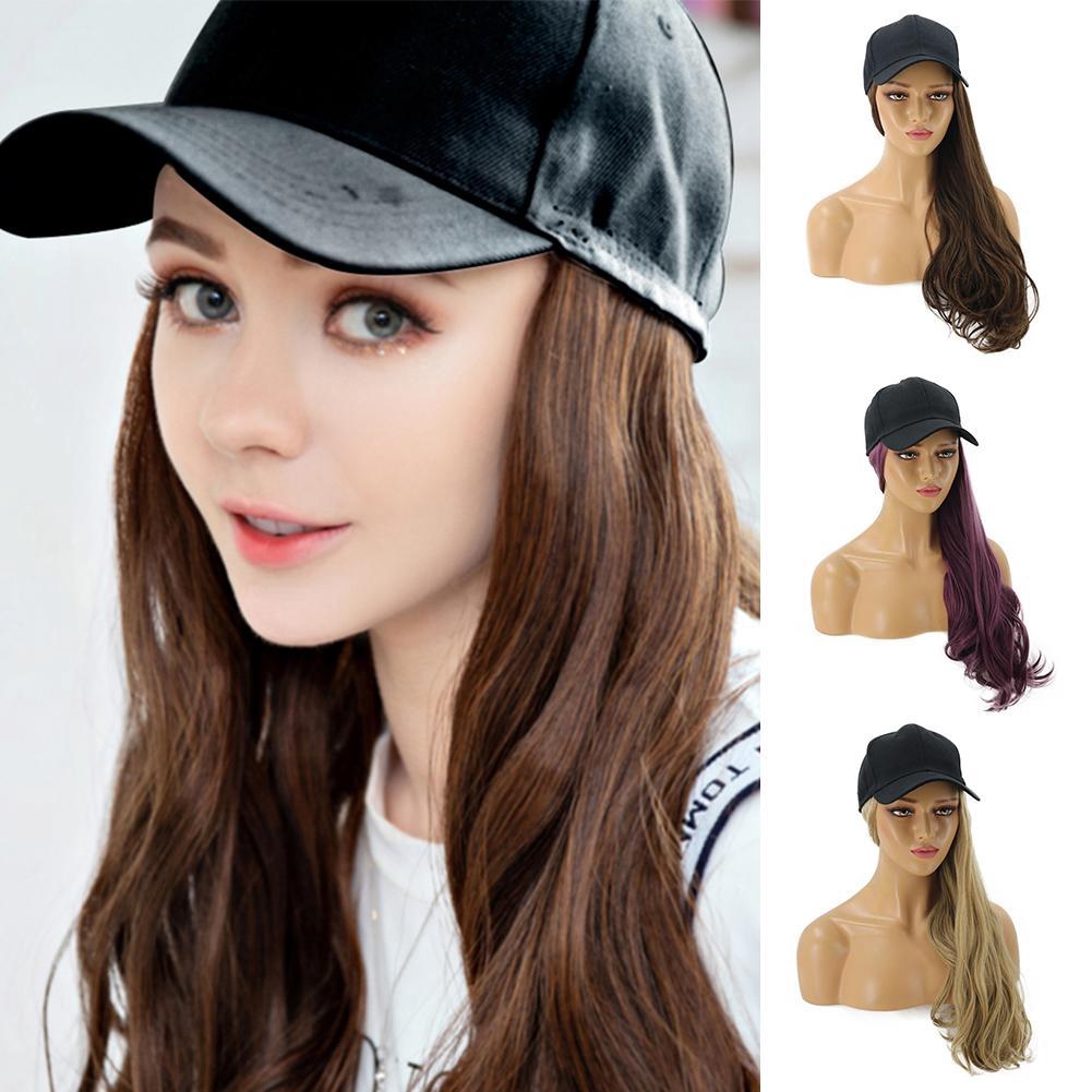 Women Long Straight Hair Full Wig Baseball Cap Hat With Wigs Afro