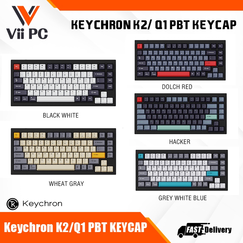 Keychron Q1/K2 OEM Profile Dye Keycaps - Dolch Red/ Grey White blue ...