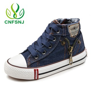 new Canvas zip kid Shoes Boys Sneakers Girls Jeans Denim Flat high help causal shoes 25-37 #1