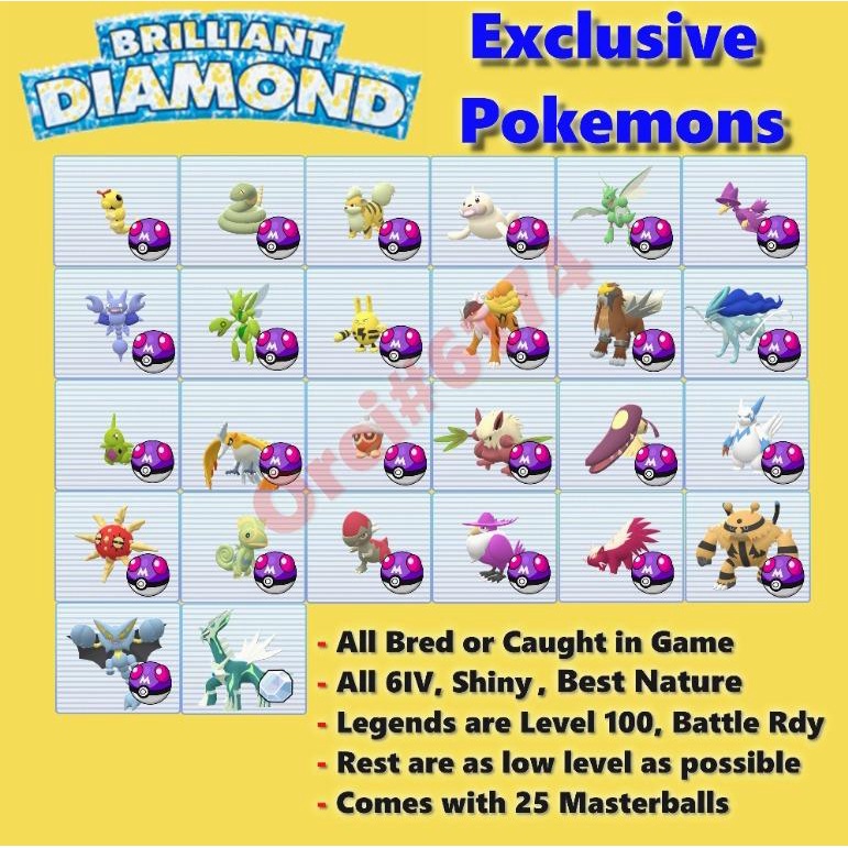 Pokemon Brilliant Diamond Shiny 6IV Exclusive Pokemons (Digital Code