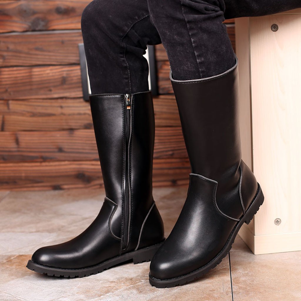 round toe leather boots