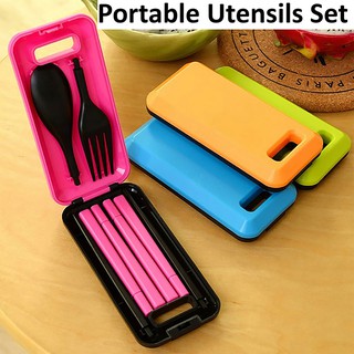 Portable Utensils Set Foldable Travel Kitchen Chopsticks Spoon Fork CulterySG Seller #1