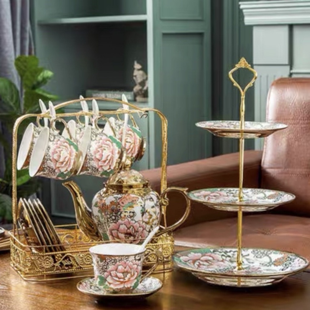 HOMELY Ceramic Tea Set Coffee Set Teapot set 20 PCs European Palace Luxury Tea Set China Coffee