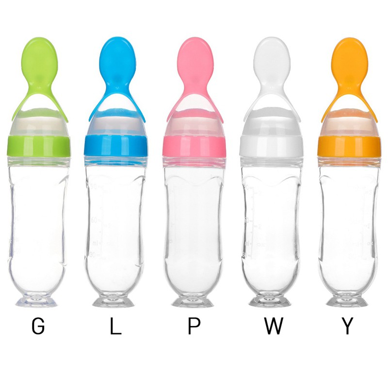 Newborn Baby Squeeze Feeding Bottle Silicone Food Dispensing Spoon