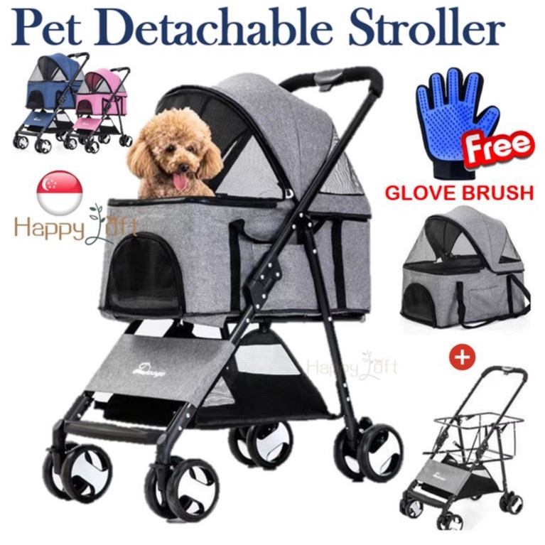 [SG SELLER] Pet Stroller Detachable Stroller Cat Dog Stroller Foldable Lightweight Stroller Pets Travel Carrier Pet Pram