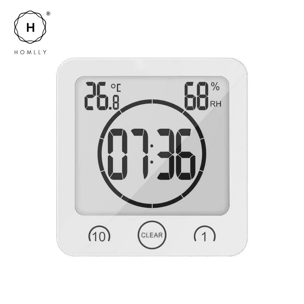 White 50 Trintion Digital Shower Clock 115 115mm LCD Bathroom Wall Clock Square Waterproof Timer Alarm Temperature Meter Humidity Digital Clock 
