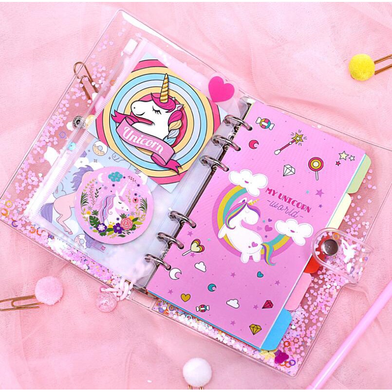 A5/A6 Cute Pink Unicorn Girl Loose-leaf Diary Notebook School Grid ...