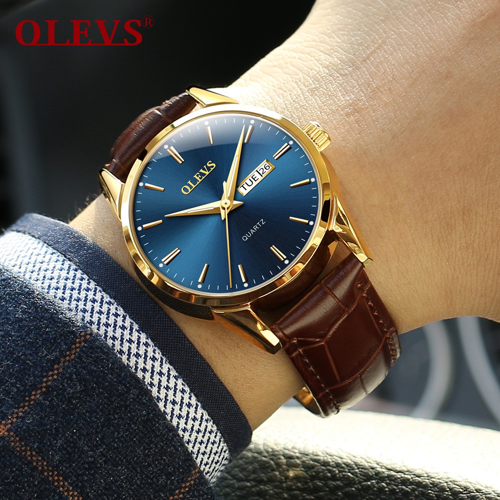 Jamtangan Olevs Quartz Watch Casual Couple Watches Brown Leather Watch Women Men Date Analog Waterproof Wristwatches Lovers Watch Jam Tangan Lelaki Wanita Pasangan Shopee Singapore