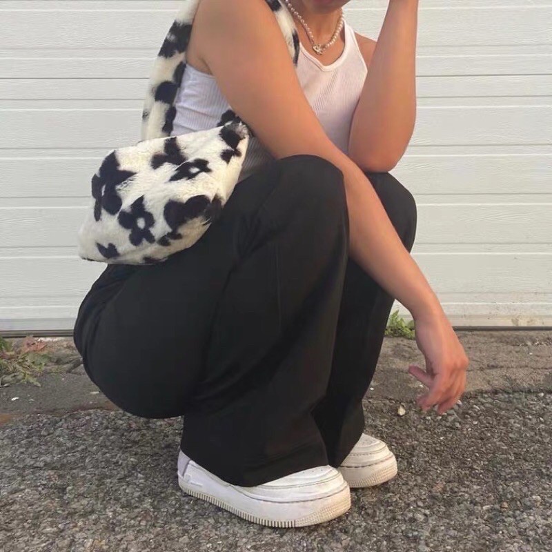 fluffy flower print bag