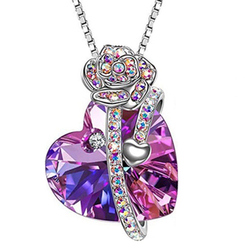 Mother of the Groom Crystal Heart Silver Chain Necklace Jewelry Wedding Gift 