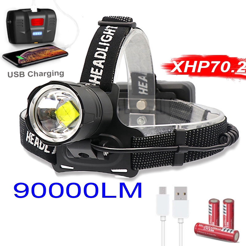 Super Bright 80000LM T6 LED UV Headlamp 4Modes Zoom Violet/White Light Headlight 