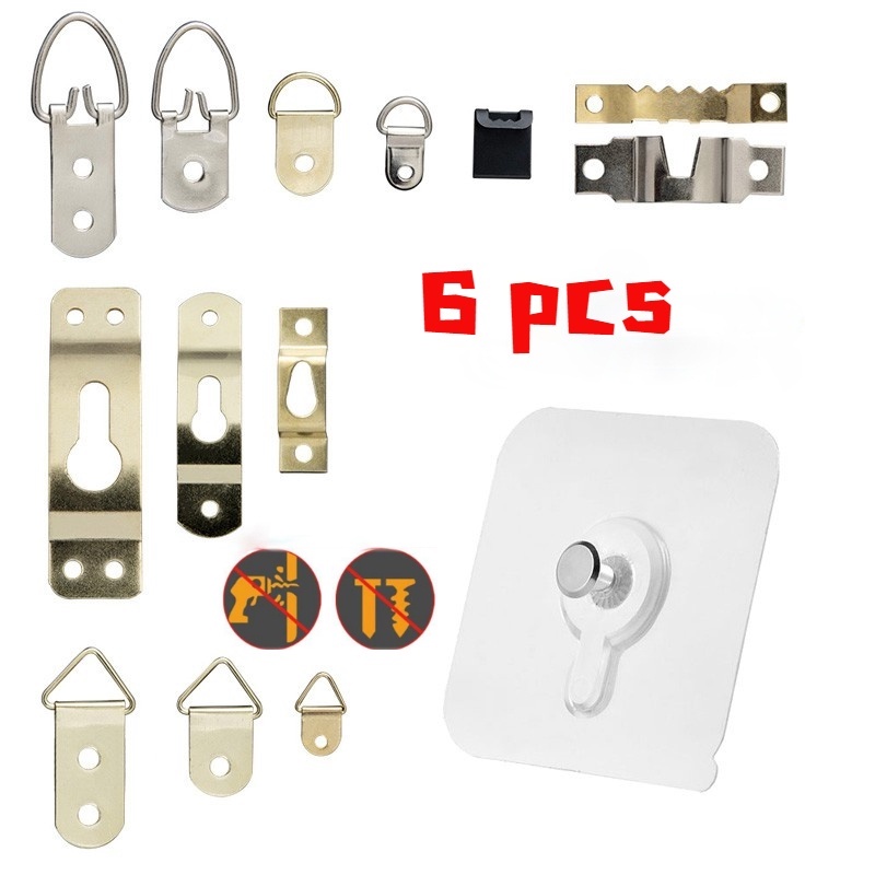 6pcs Photo Frame Hook No Drill Picture Wall Hooks Self Adhesive Picture Hanging Kit for Photo Painting Poster Clock