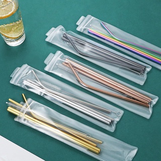Ready Stock 5Pcs Set Stainless Steel Straws Metal Drinking Straws Straight / Curve Reusable Washable