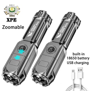 Portable Flashlight Super Bright Zoom Torchlight Adjustable Focus Electric Torch Light Waterproof Rechargeable LED Flashlight For Outdoor Camping Hiking Fishing