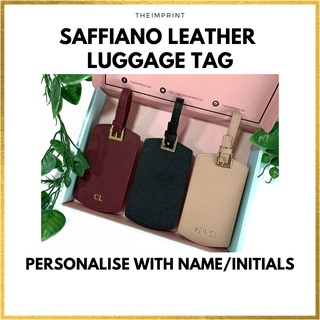 THEIMPRINT Personalised Leather Luggage Tag - Saffiano Microfiber Leather - Monogram with initials/name