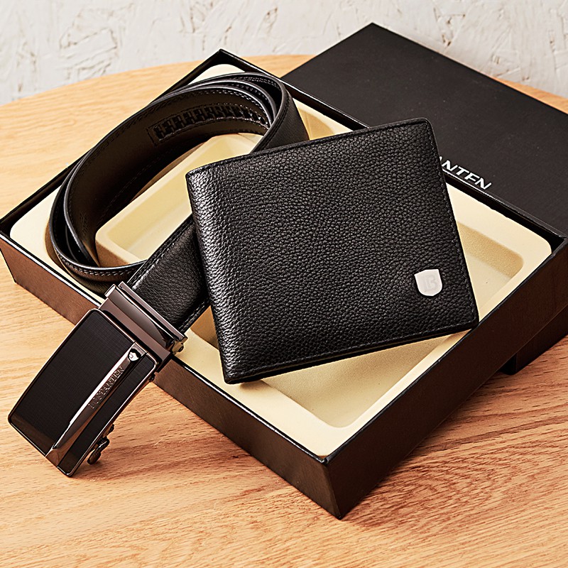 Bostanten Men S Belts Set Black Genuine Cowhide Leather Belts And Bifold Wallet Christmas Gift With Gift Box Shopee Singapore