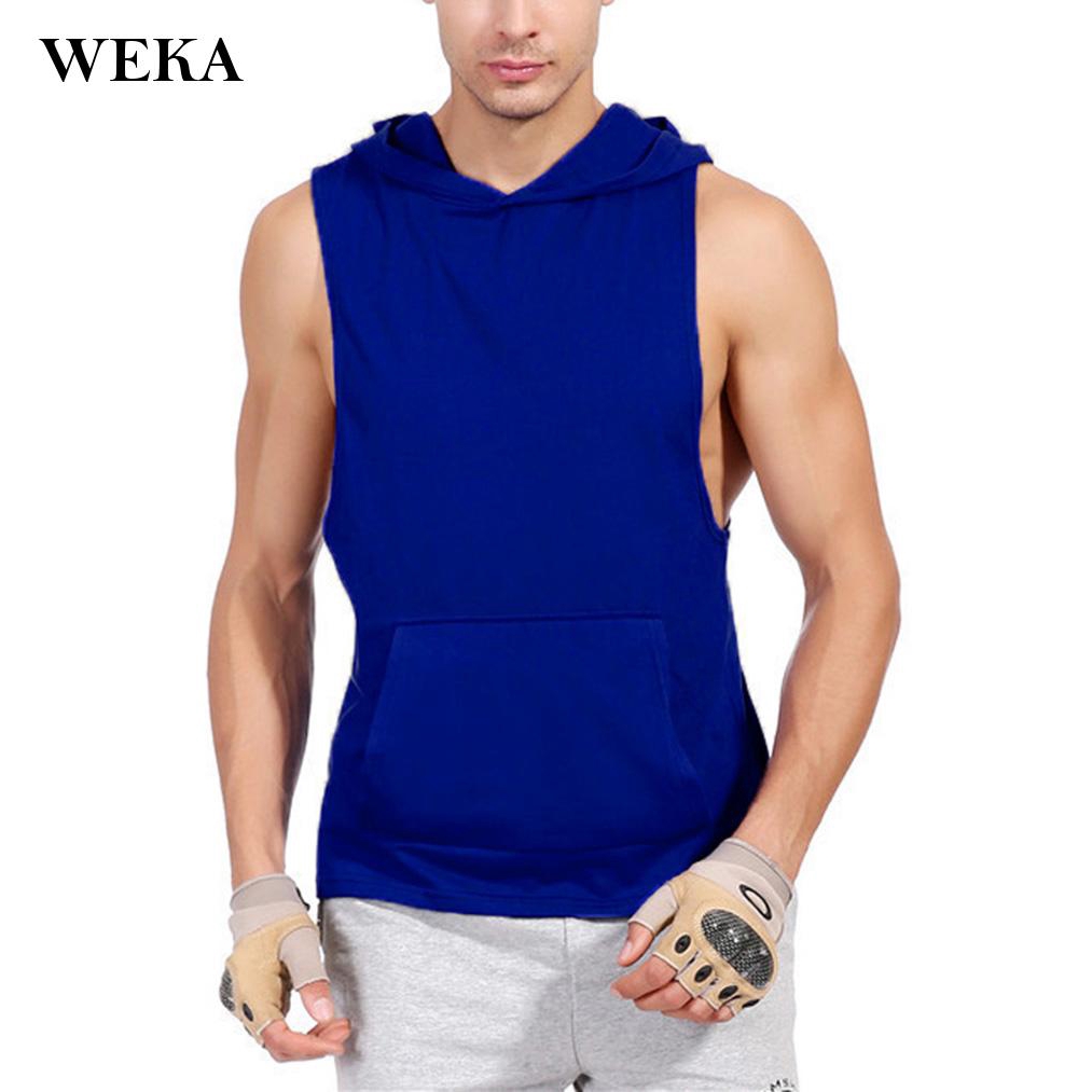 Hooded Tank Tops Sleeveless Gym Hoodies With For Men Solid Athletic