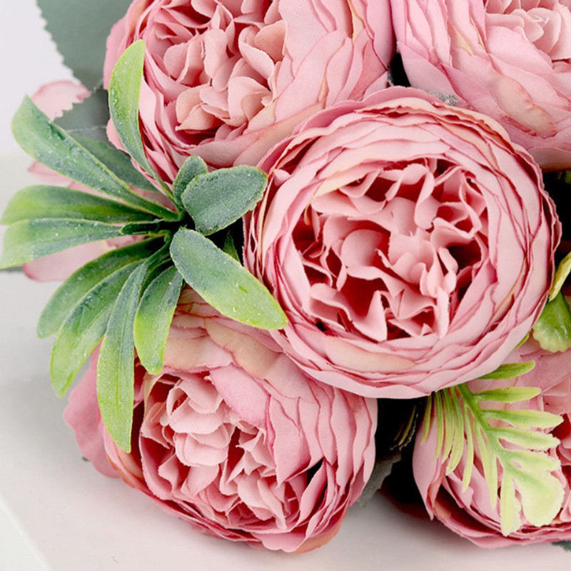 7  Heads Artificial Silk Big Peony Flower Head Bouquet Simulation Hydrangea Waterweed Fake Green Plant Green Leaf Accessories Wedding Home Table Decoration