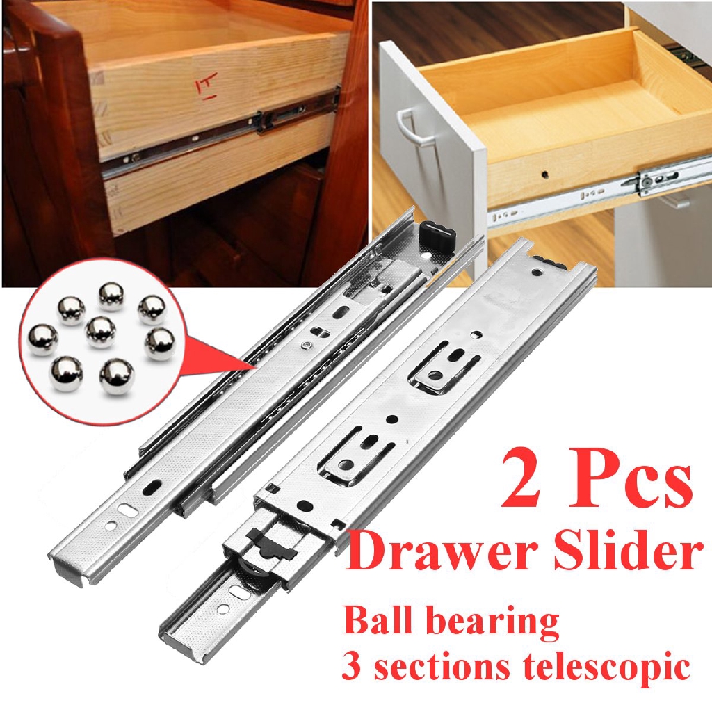 2pcs 8 Long 3 Sections Ball Bearing Slide Rail Cabinet Drawer