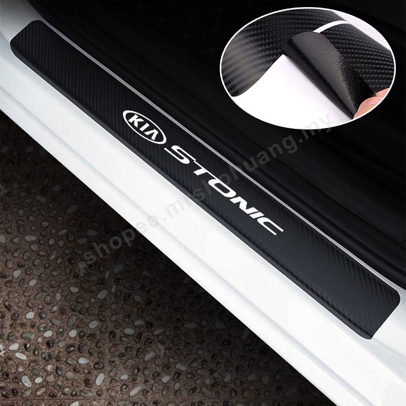 Car Door Sill Scuff Plate Guard Sticker For Kia Stonic Carbon Fiber