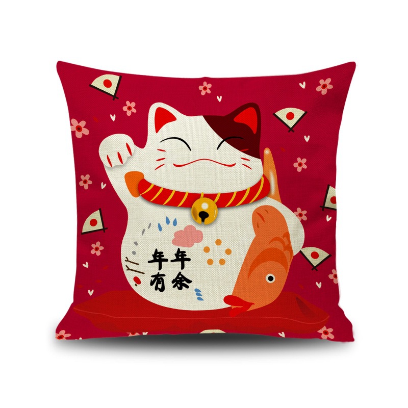 Details about  / Lucky Cat Dollar Cat Throw Pillow Cover Velvet Money Cushion Chinese New Year