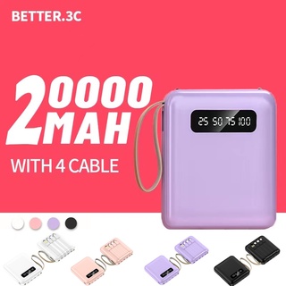【SG Ready Stock】Power Bank Fast Charging 20000mAh Mobile Power Bank Built-in 4 Cable Power