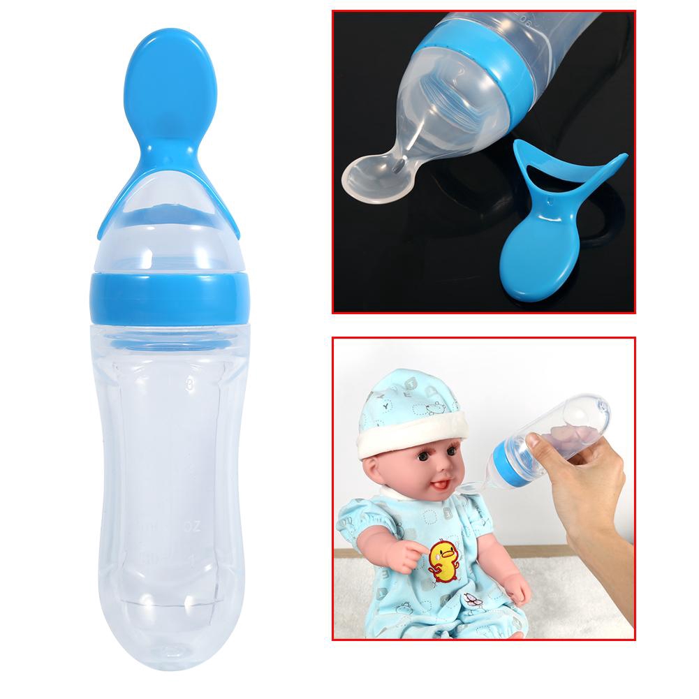 Bjiax 1pc 90ml Silicone Baby Cereal Feeder Bottle Spoon Baby