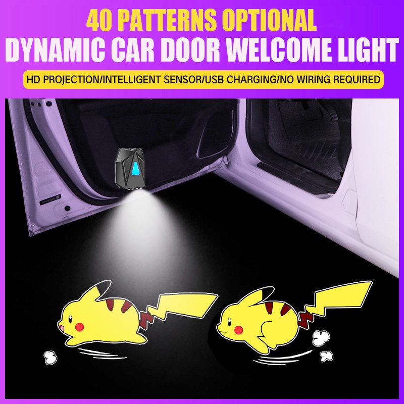 Car door dynamic cartoon welcome lights, car projection lights modified  ground atmosphere lights, wiring-free induction | Shopee Singapore