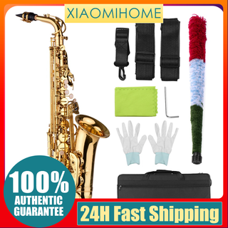 Muslady AS200 Eb Alto Saxophone Brass Lacquered Alto Sax Wind Instrument with Carry Case Gloves Straps Cleaning Cloth Brush
