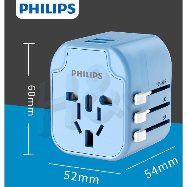 [SG Seller] Philips Universal Travel Adapter All in One International Worldwide Wall Power Travel Adaptor with 2 USB Por