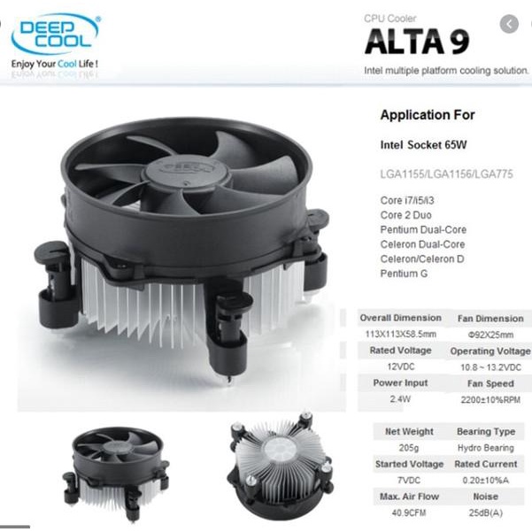 Deepcool Alta 9 CPU Cooler For LGA 1156/1155/1150 & 775 Official Socket Shopee Singapore